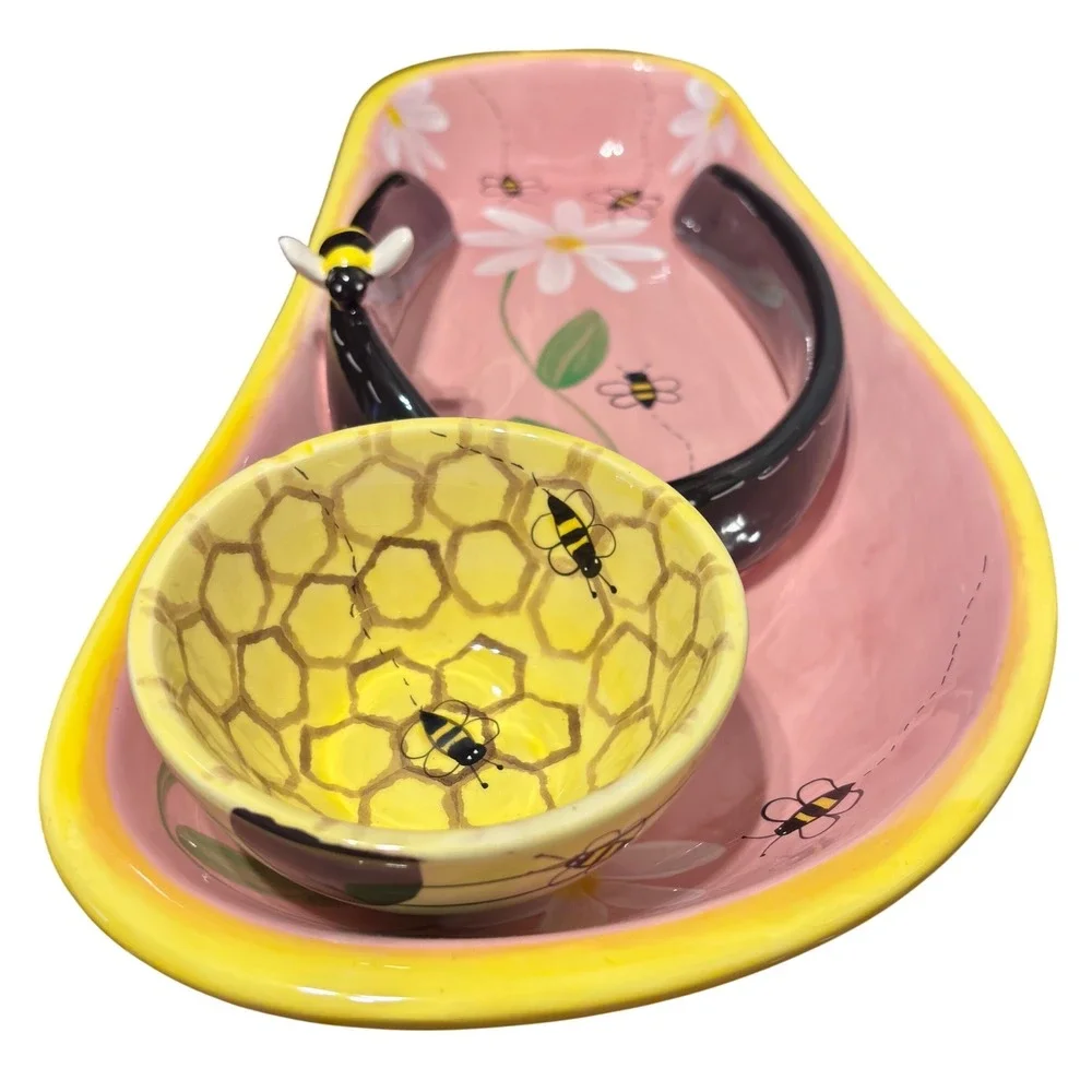 Flip Flop Chip and Dip‎ Server Women OS Pink Yellow Excellent Bumble Bees Daisy